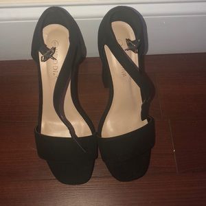 Chunky Black Velvet Heels